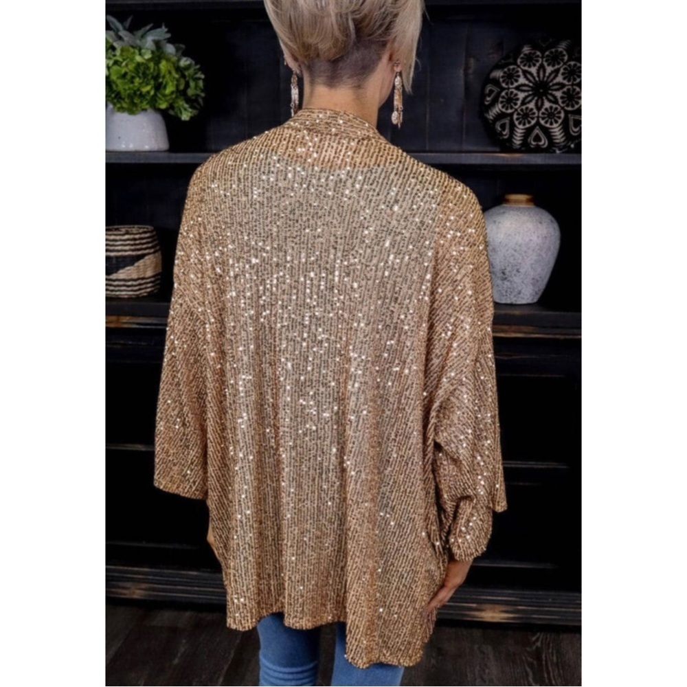 Apricot Sequin 3/4 Sleeve Cardigan Wrap - Picture 4 of 5